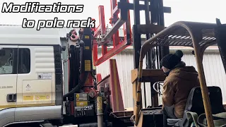 Fixing and modifying electric pole rack on truck.
