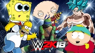 Spongebob VS Homer simpson VS Eric Cartman VS Goku VS Leonardo VS Griffin | WWE 2K18 Gameplay