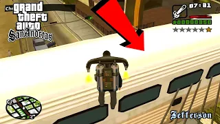 What will happen if you spawn a train and jump on it in GTA San Andreas?