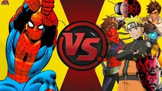 Spiderman vs Naruto|Tracer|Darth Maul|Ladybug|Strider! Cartoon Fight Night Episode 23!