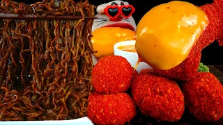 ASMR MUKBANG :) Spicy Cheetos Chicken & Cheese Ball & Black Bean Noodle Eating Show!