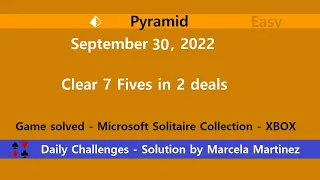 Microsoft Solitaire Collection | Pyramid Easy | September 30, 2022 | Daily Challenges