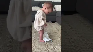 1 Year Old Baby Is Trying To Change Her Diaper😱🤯 #shorts