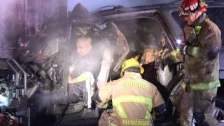 Driver Trapped In Burning Car After Slamming Into Semi | Fontana