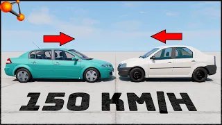 DACIA LOGAN vs RENAULT MEGANE! 150 Km/H CRASH TEST! - BeamNg Drive