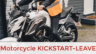 Motorcycle Bike Kick start Gear Shift Leave|Depart|Start|Accelerate|Speed up|Think sound effects