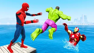 Spider-Man vs Hulk vs Iron Man Water Ragdolls & Fails in GTA 5! #16