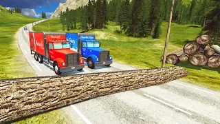 Trucks vs Fallen Tree — BeamNG Drive