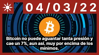 Bitcoin no puede aguantar tanta presión y cae un 7%, aun así, muy por encima de los mínimos.