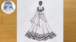 Girl With Beautiful Lehenga || How to Draw a Girl with Beautiful Traditional Dress || Mandala Art