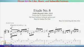 Etude No.8 - Giulio Regondi (1822-1872) for Classical Guitar with TABs