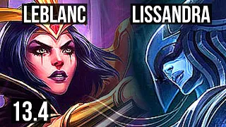 LEBLANC vs LISSANDRA (MID) | 14 solo kills, 24/3/7, Legendary, 300+ games | KR Master | 13.4