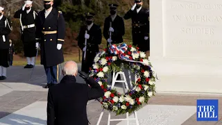 President Joe Biden attends a wreath-laying ceremony at Arlington National Cemetery