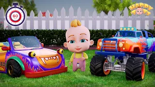 Wheels On The Monster Car | Wheels On The Monster Truck | Nursery Rhymes for Kids | Happy Tots
