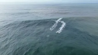 Nice drone view of a Mavericks surfer December 2023