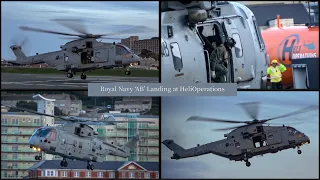 Royal Navy Merlin Helicopter landing in the evening at HeliOperations