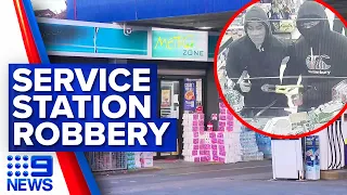 Three masked, armed men on the run after service station robbery | 9 News Australia