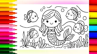 How to Draw mermaid🧜‍♀️ 🐡🐟in ocean drawingPainting and Coloring for Kids & Toddlers IDraw, Paint