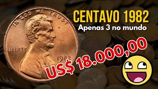 One cent 1982 Centavo americano 1982 penny 1982 apenas 3 no mundo