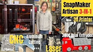 Snapmaker Artisan 3 in 1, dual extruder 300C 3D printer, laser engraver & CNC metal milling machine
