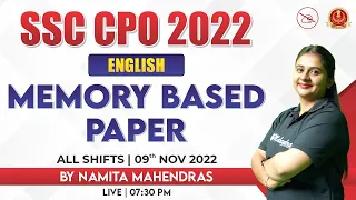 Questions Asked in SSC CPO 2022 | All Shifts |English |Memory Based Paper | 09 Nov |Namita Mahendras