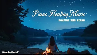 The sound of a bonfire and a luscious piano | study music, reading music, meditation music