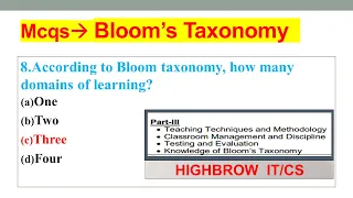 40 MCQ Related ''Taxonomy of educational Objectives", COGNITIVE ,AFFECTIVE ,PSYCHOMOTOR DOMAINS,FPSC