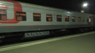 Railway station Pskov-Passazhirsky at night. Last night Lastochka trains in 2020