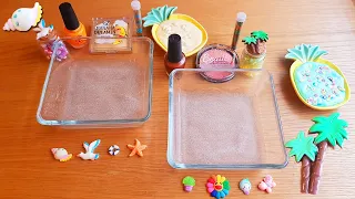 Beach  Vs Land -  Mixing Makeup Eyeshadow Charms into Clear Slime ★Satisfying Slime Video #31★ASMR★