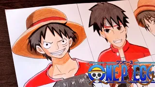 Drawing monkey d. luffy in different anime style