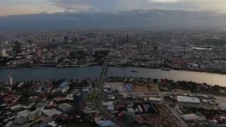 Hyperlapse from morning to sunset by drone, Phnom Penh city