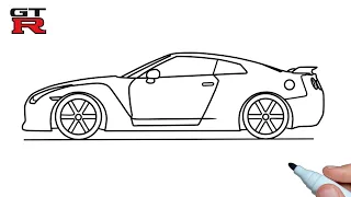 How to draw a Nissan GT-R R35 easy step by step