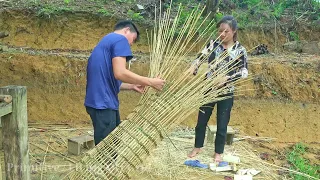 knitting bamboo fish trap to catch fish and raise them in the pond / Couple building life