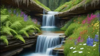 Waterfalls with calm peaceful music.