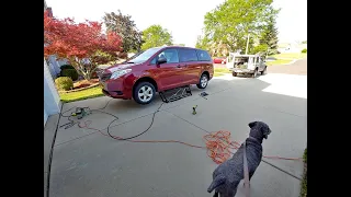 Mobile Mechanic Works With His Dog - Using A QuickJack On A 2011 Toyota Sienna - Rear Brake Pads