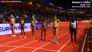 Women's 1500m, Heats 1 to 3.  Štark Arena, Belgrade, Serbia. AM Session, Day 1 of 3, March 18, 2022.