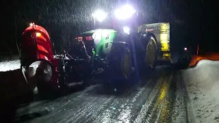 John Deere 6155R on an icy road.