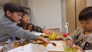 ブドウ泥棒とクリスマスパーティーお昼ご飯　＃1346　ひなごんおいちゃんどんちゃん三兄弟Vlog