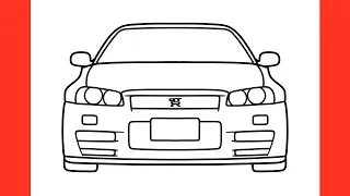 How to draw a NISSAN SKYLINE GT-R R34 easy / drawing nissan skyline r34 fast and furious