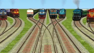 Eight 🇮🇳Indian Trains Crossing At Bumpy Forket Curved Railroad Indian Track ||Train Simulation||