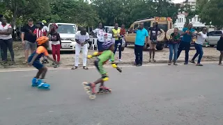 Carla at Mombasa speed skating championship.  she won Gold.