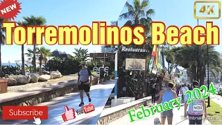 Torremolinos Beach February 2024 | Travel destination | Sunshine walk | Malaga | Spain | 4K