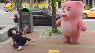 Giant Pink Bear Prank!! "And She Full Down"😂😂 Funniest Giant Pink Bear Moment Ever!!