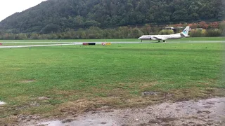 Landing of a Saab 2000 Turboprop (Adria Airways) at Lugano Airport, Switzerland