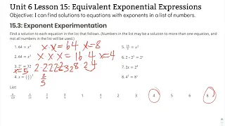 Illustrative Math 6th Grade Unit 6 Lesson 15 Equivalent Exponential Expressions