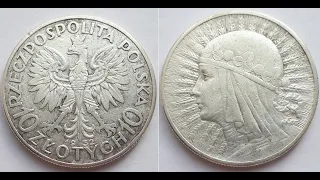 Монета Польши 10 злотых 1932, серебро.