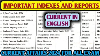 Important index and reports 2024, Current Affairs 2024,Important Index 2024 | सूचकांक 2024