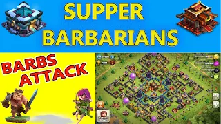 Using 56 Super Barbarians to Attack in Clash of Clans!Super barbarian VS All Troops , Clash of Clans