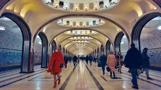[4K] 🎄MOSCOW - Metro Mayakovskaya - Tverskaya - Triumfalnaya Square - Garden Ring - Bulgakov House