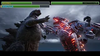 Godzilla and Kong vs Mechagodzilla animation with healthbars | Ocean Battle